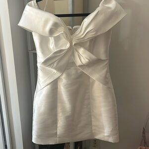 White Elliatt off the shoulder mini dress.